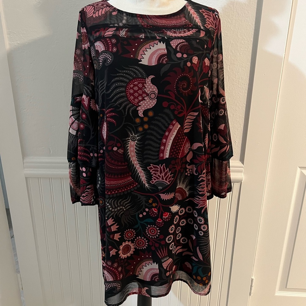 LOFT Long Sleeve Dress - Black and Pink Paisley